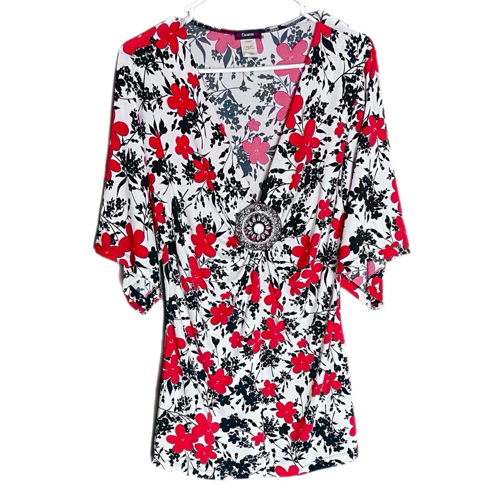 Cacama Women’s Short Sleeve Stretch Blouse Size Large